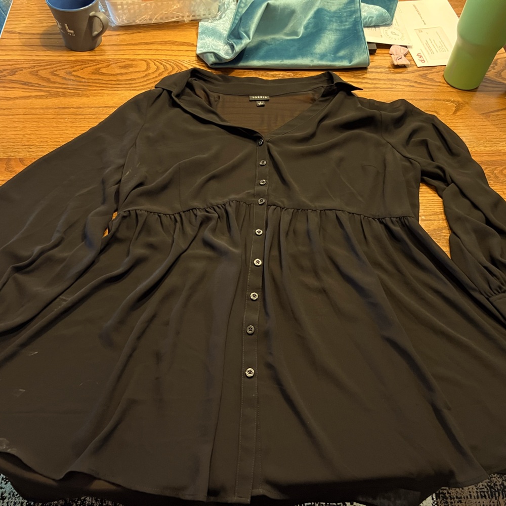 Black Button-Front Peplum Blouse